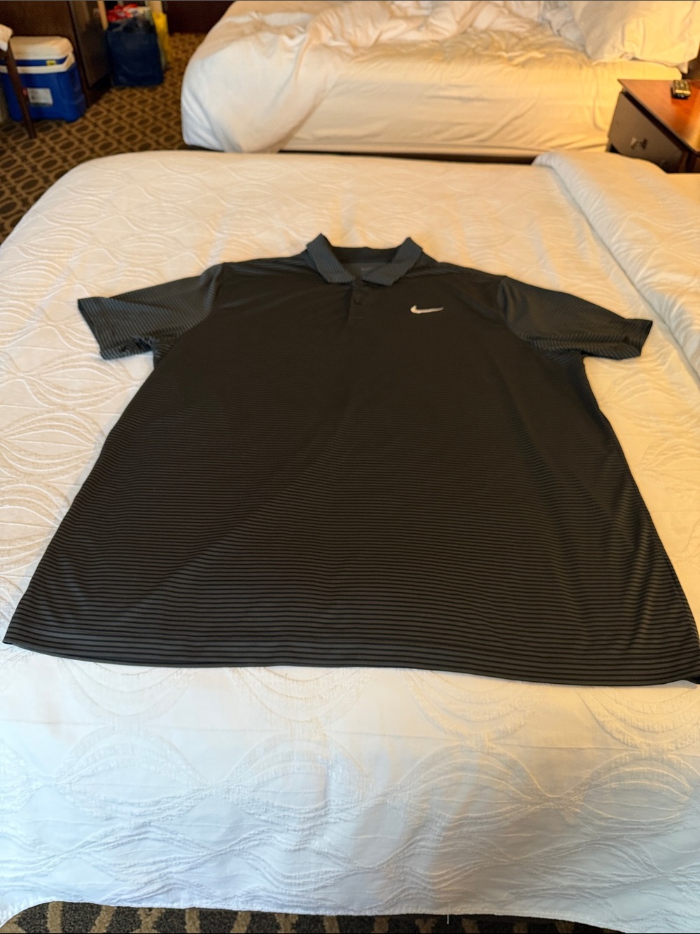 Nike Black Striped Polo with White Swoosh